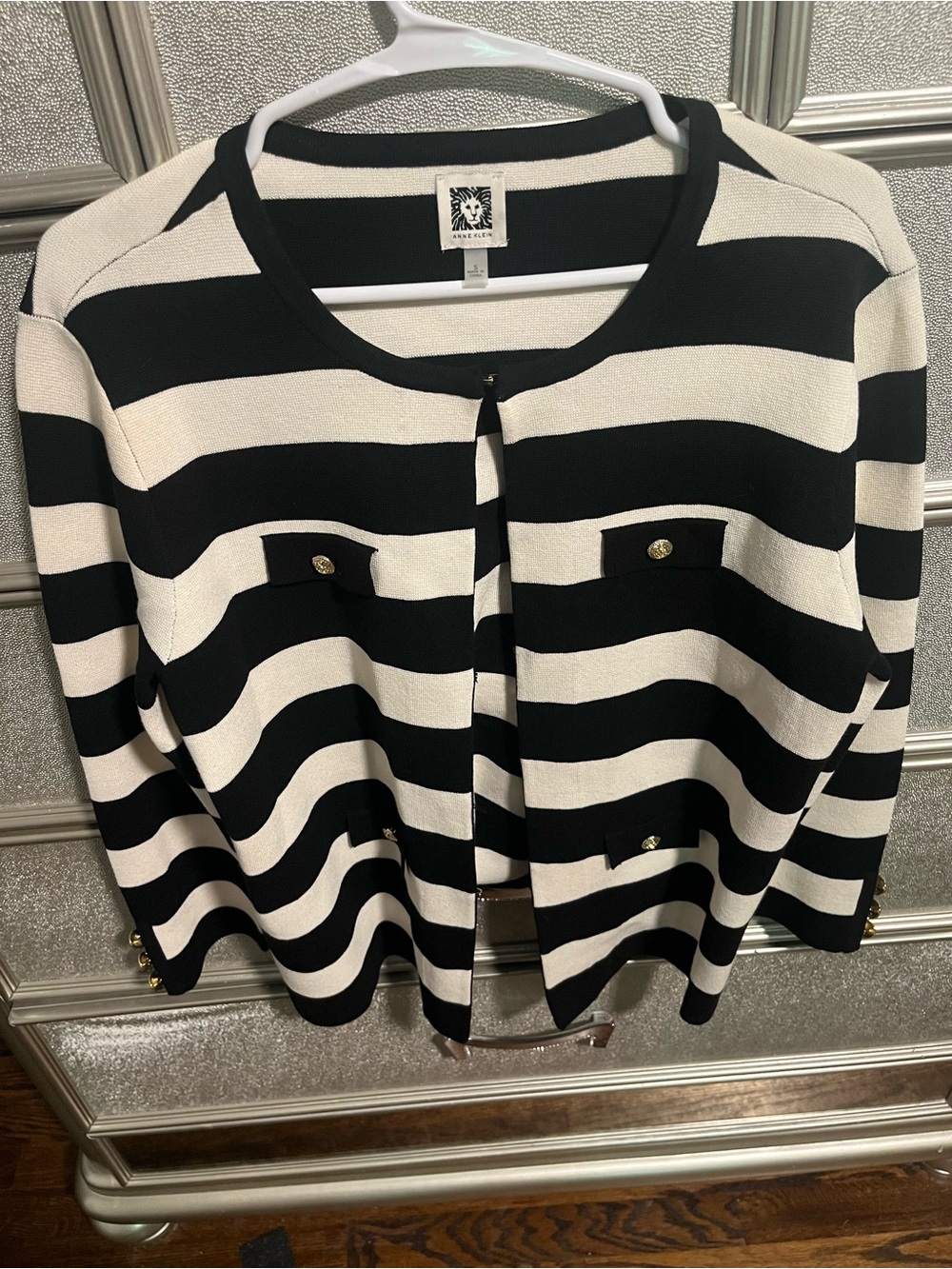 Anne Klein Black and White Striped Knit Cardigan oversized small